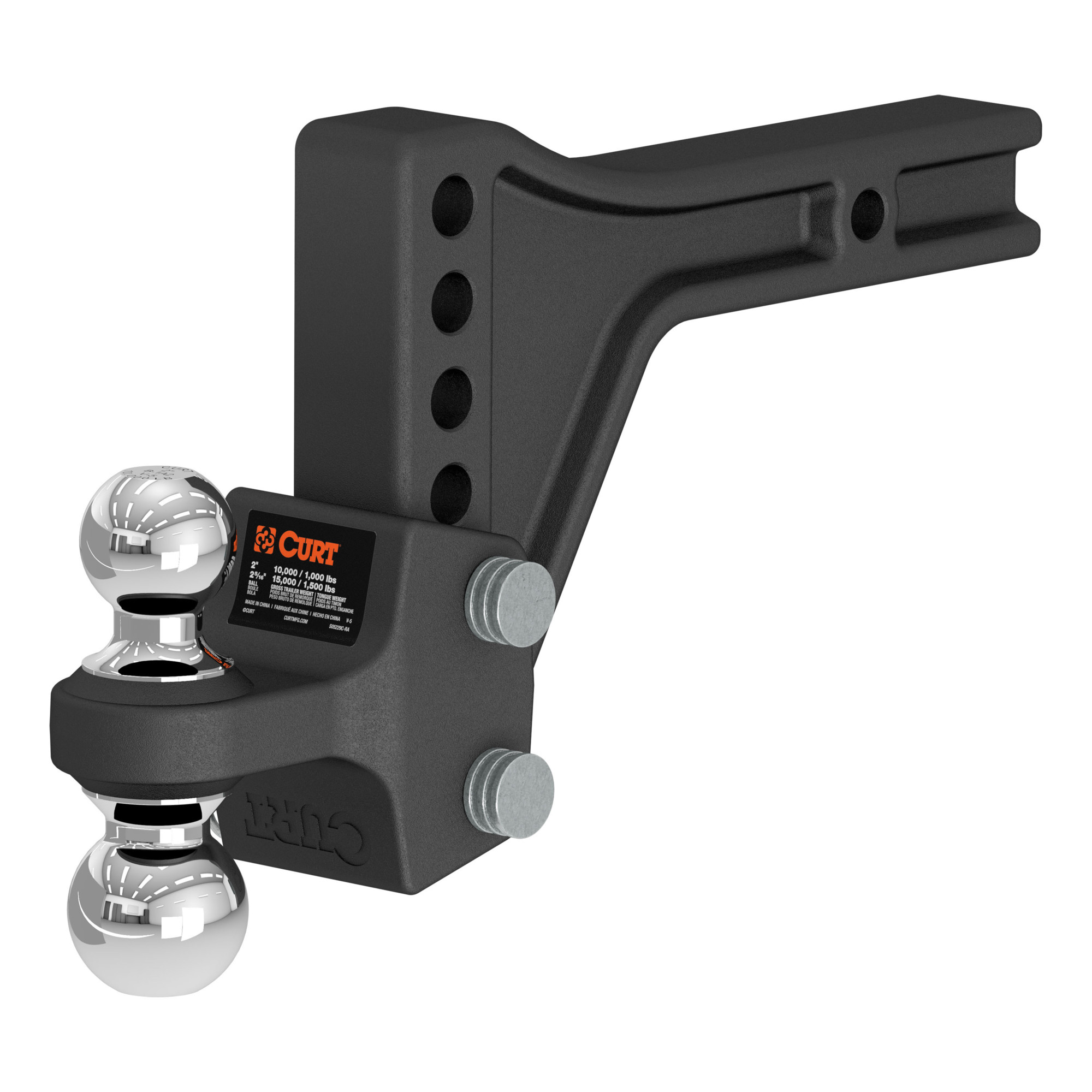 Curt Manufacturing, Adj. Ball Mount w Dual Ball, 2in. Shank, Gross Towing Weight Varies lb, Ball Diameter Multiple in, Model# 45935